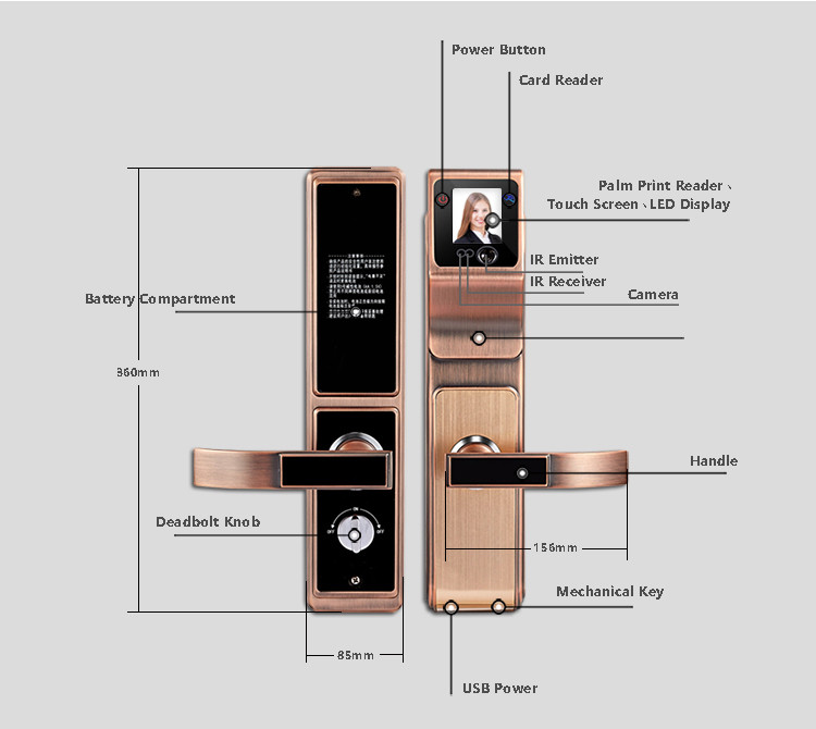 Smart 3D Infrared Face Recognition Door Handle Lock For Family and Company