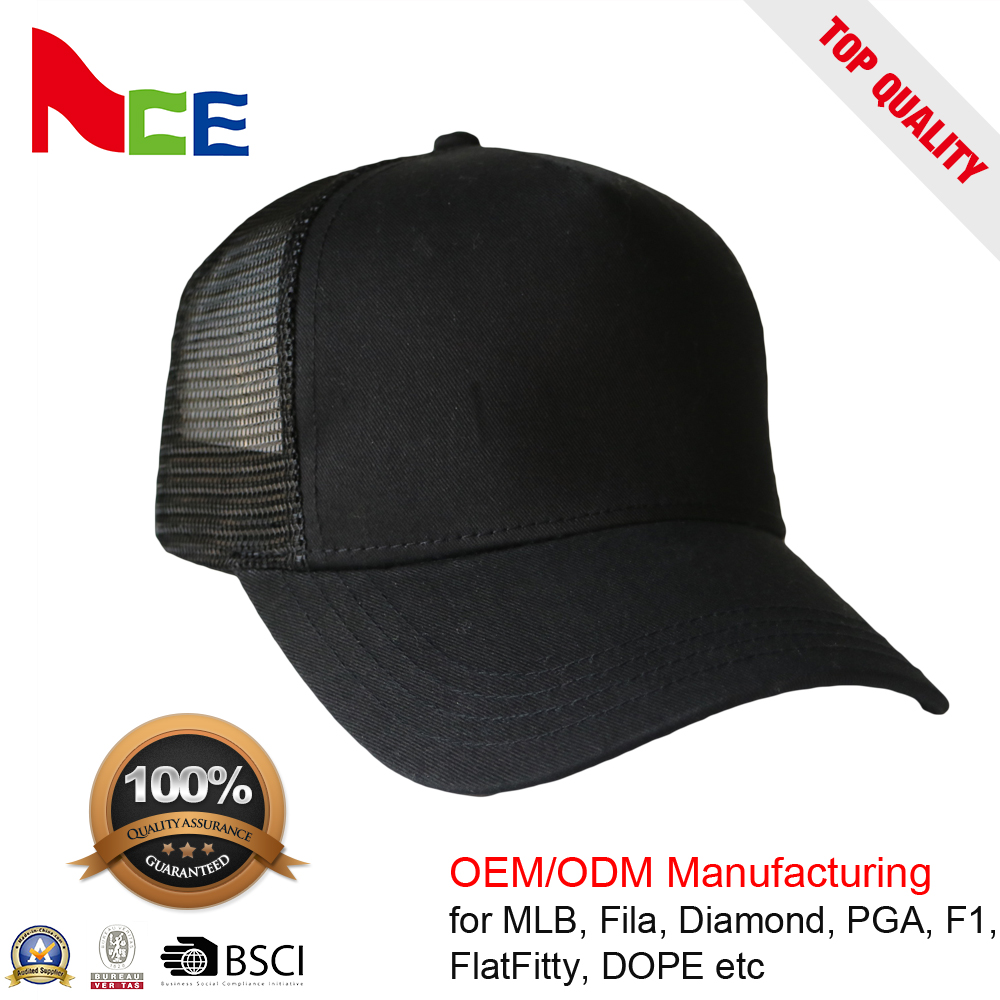 58cm Size Polyester Trucker Hat / All Black Trucker Hat Embroidered Pattern