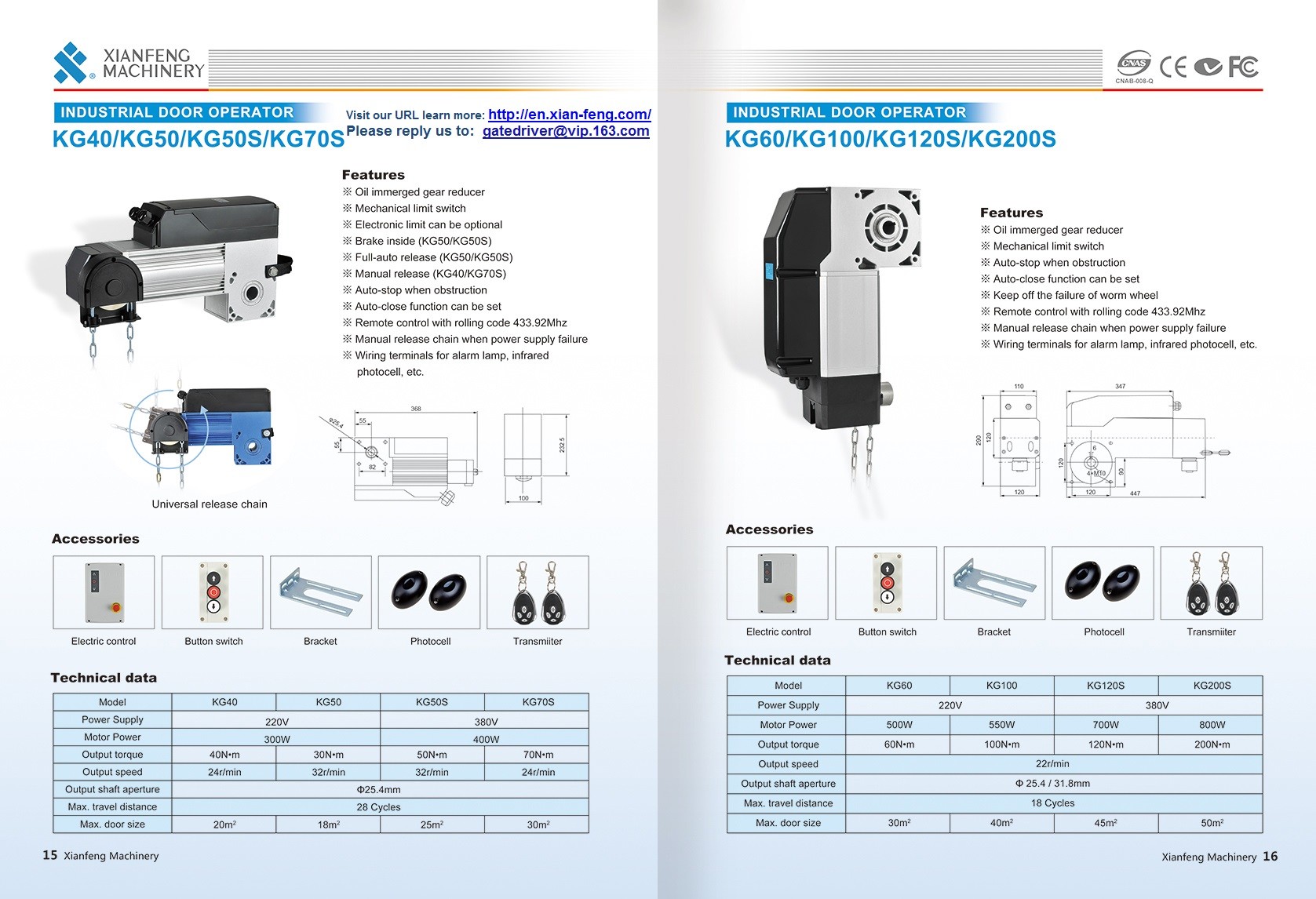 KG100 Industry Rolling Door Operator