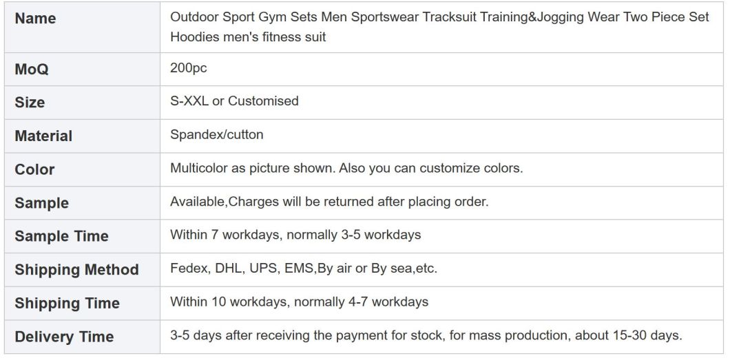 Outdoor Sport Gym Sets Men Sportswear Tracksuits Two Piece Set Hoodies Men&prime;s Fitness Suit