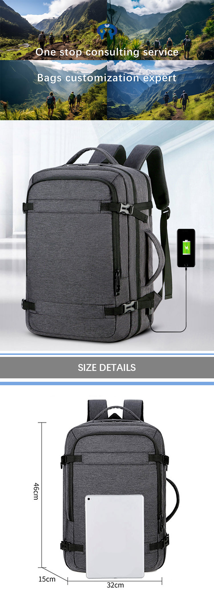 Shoulder Mens Smart Backpacks Multifunction Business Laptop Bag Customized Logo