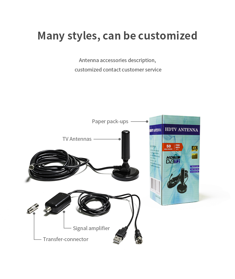 4k Atsc 3.0 Tuner Tv Antenna Digital Booster with Adhersive Mount Aluminium Pipe