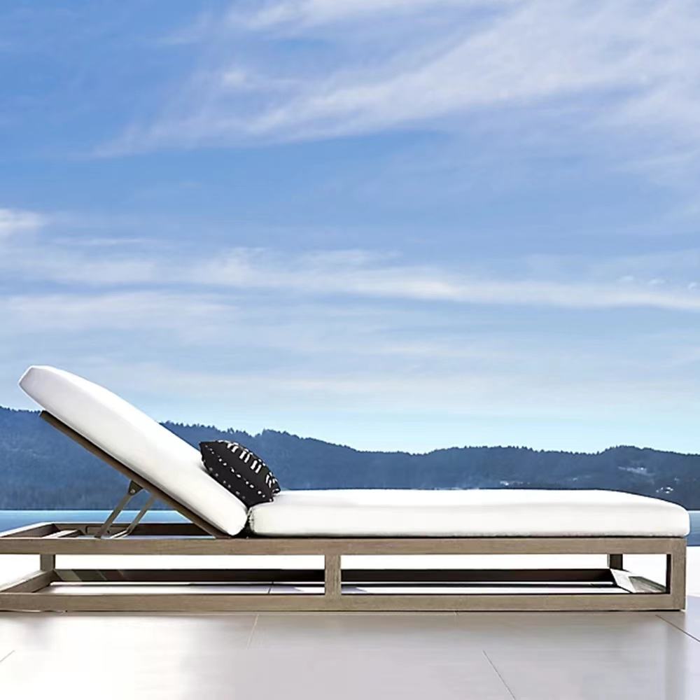 Beige Plastic Rattan Sun Lounger UV Proof Pool Loungers Wicker
