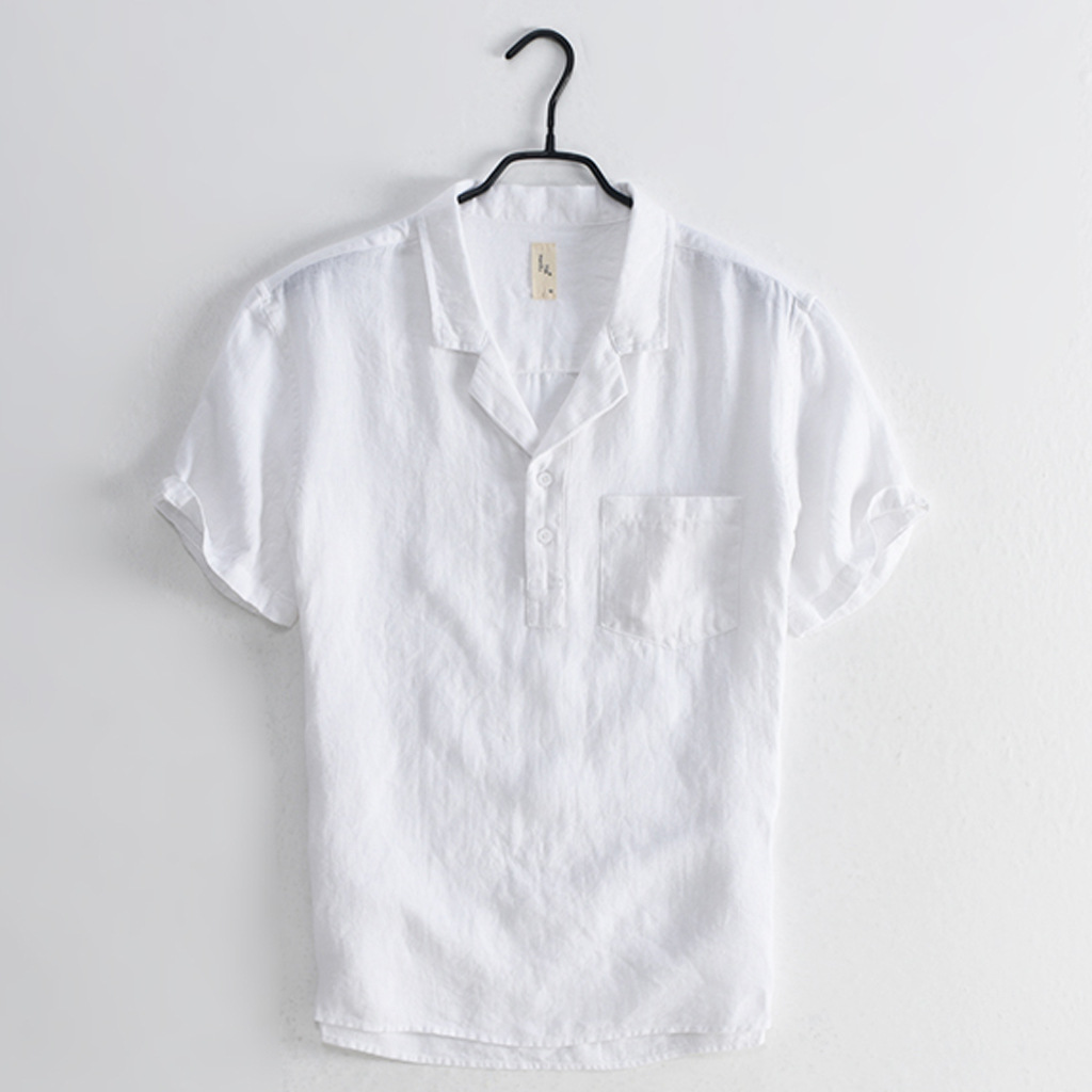 100% Linen S - 3XL Men'S Casual Shirt Short Sleeve Soild Color Single Button