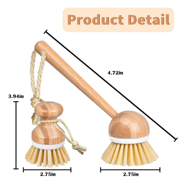 Natural Bamboo Sisal Dishes Scrub Brush 3 Piece Set