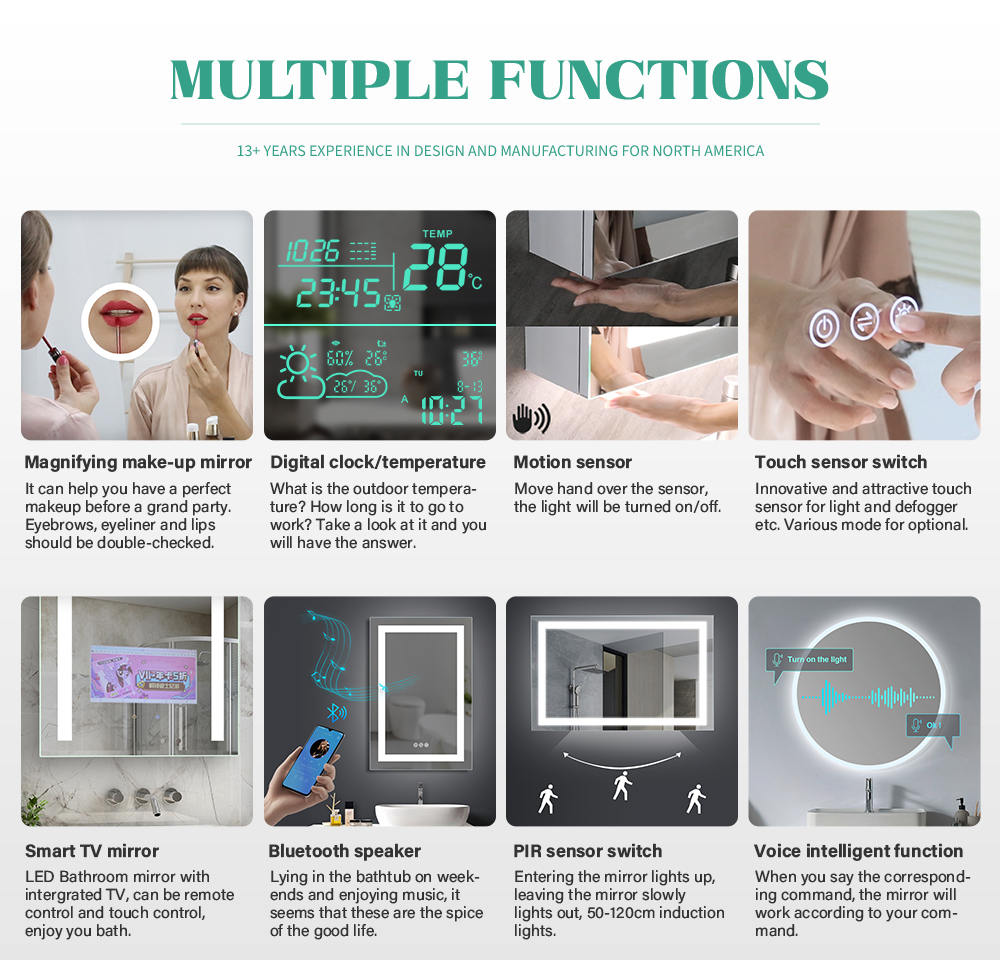 Magnifying LED Clock Display Mirror Light for Custom Design Finishing in Hotel Bathroom