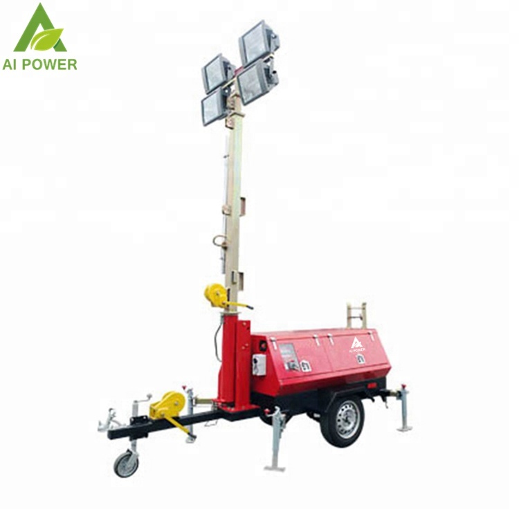 20kw Portable Flood Lights With Generator Plants 7m Metal Halide 1800rpm