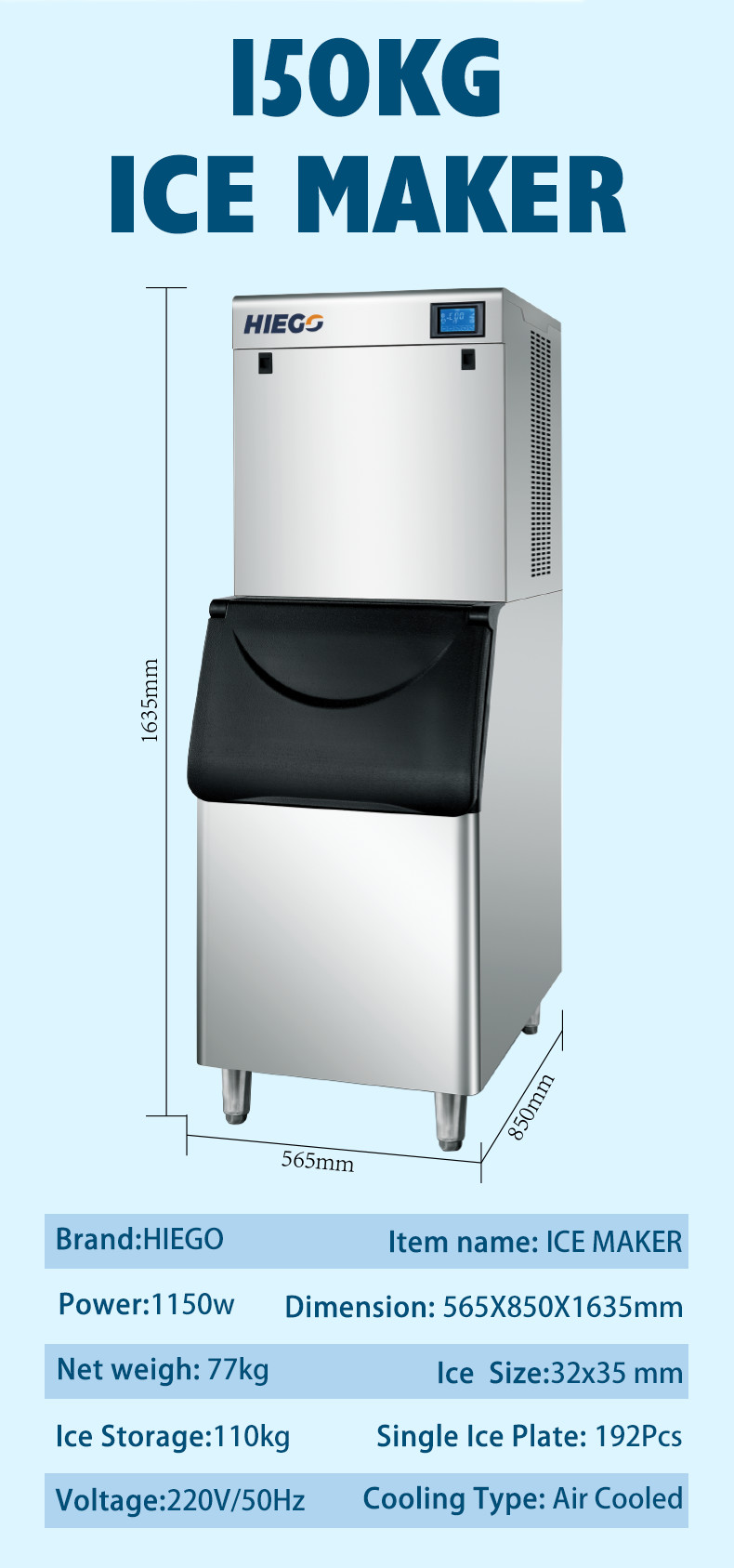 Commercial Crescent Cube Ice Maker 150kg Party Ice Block Machine