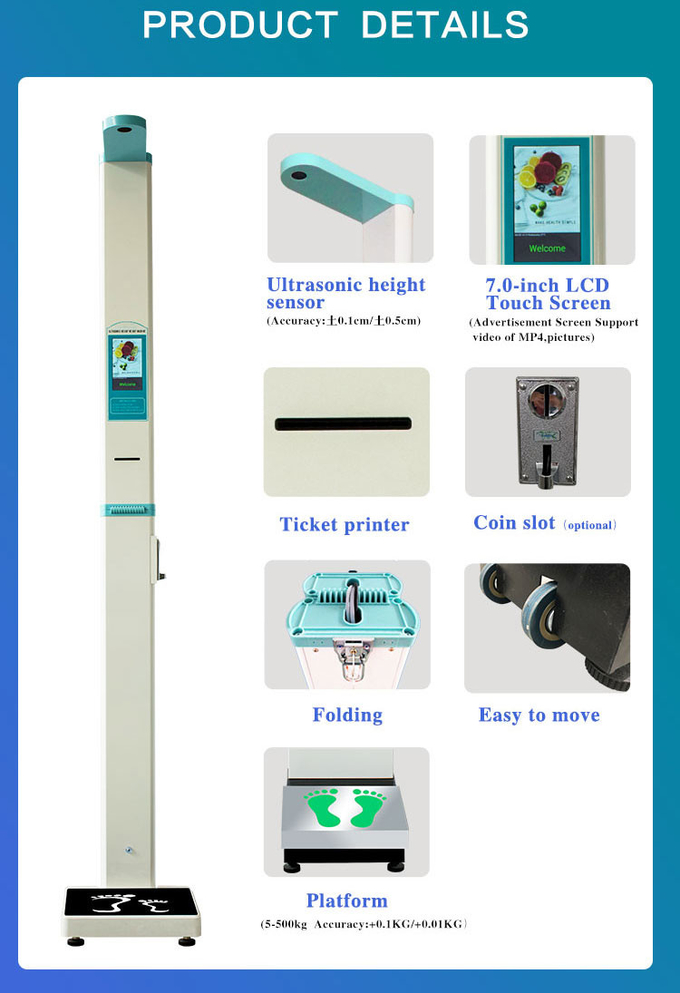Ultrasonic Height Sensor And Weight Measurement RS232 Health Body Medical Scales
