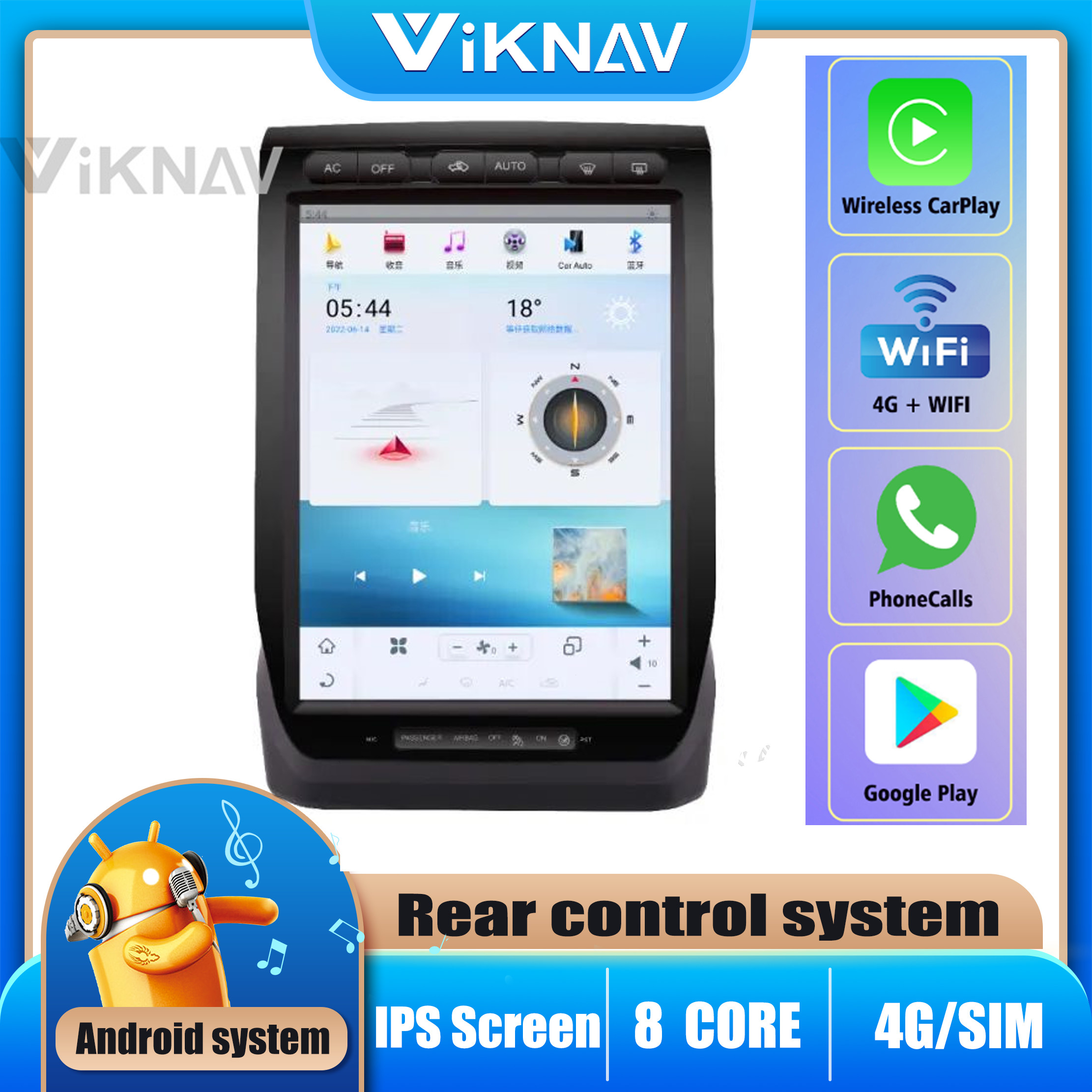 13 Inch Screen Car radio For 2015-2019 Ford F150 128G Navigation GPS Multimedia DVD Player Android Wireless Carplay
