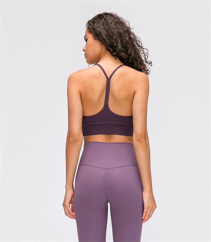 Flow Y Back Solid Color Sports Bra Pro Skin Widened Hem For Running Yoga Gym