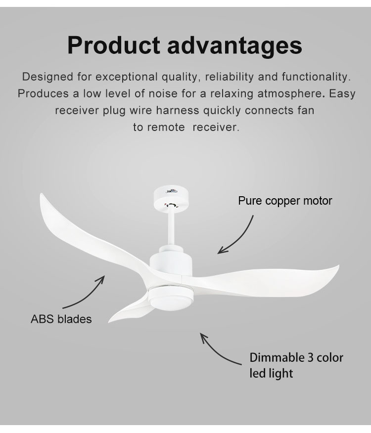 52 Inch Consumption ABS 3 Blade DC Motor Fancy Ceiling Fan Light for Home Hotel and Office