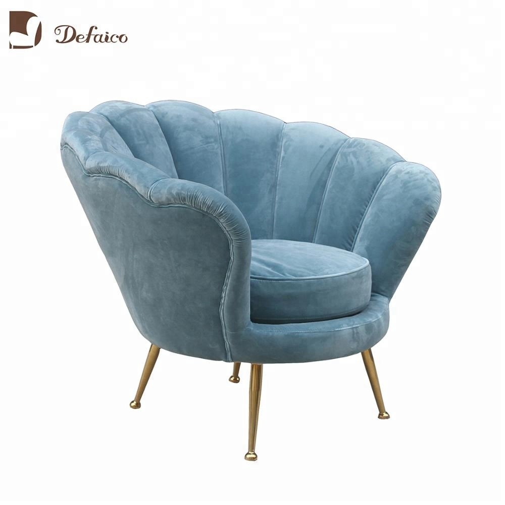 SGS Shell Shaped Turquoise Blue Velvet Dining Chairs With Gold Legs