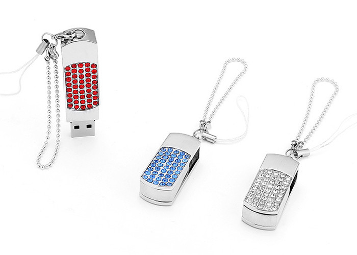 Blue 16g 2.0 Metal Usb Flash Drive With Jewelry Decoration 3 Years Warranty