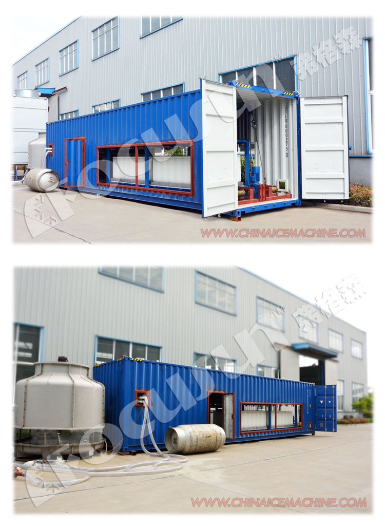 R22 / R404A / R507 Refrigerant 10 Tons Containerized Direct Cooling Block Ice Machine