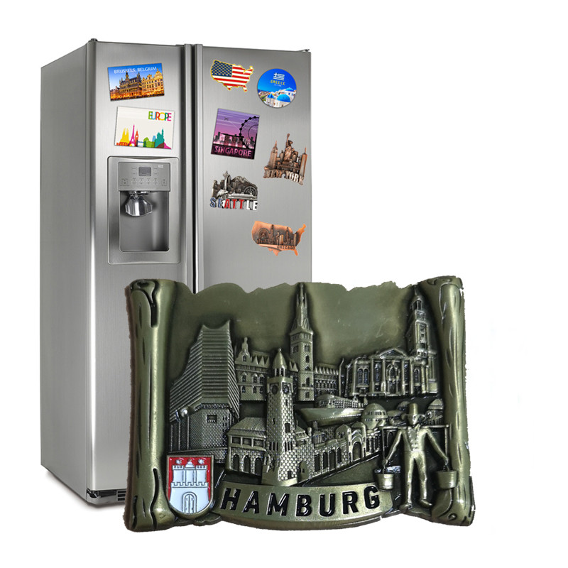 3D Die Casting Zinc Alloy Metal Fridge Magnet Decoration Hamburg City Photo