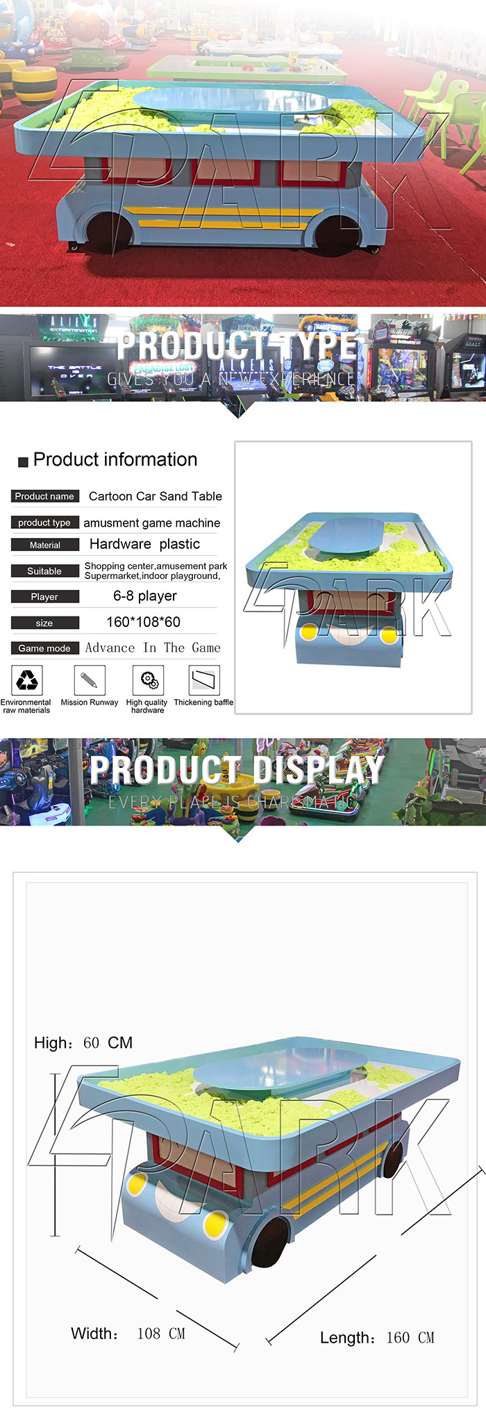 Kids Safety Equipment Toys Painting Educational Sand Table Size L168*W108*H60 CM