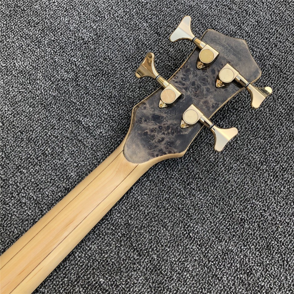 Free shipping Burst Maple top 4 strings Bass Guitar,Neck through body,Ebony fingerboard active pickups Electric bass