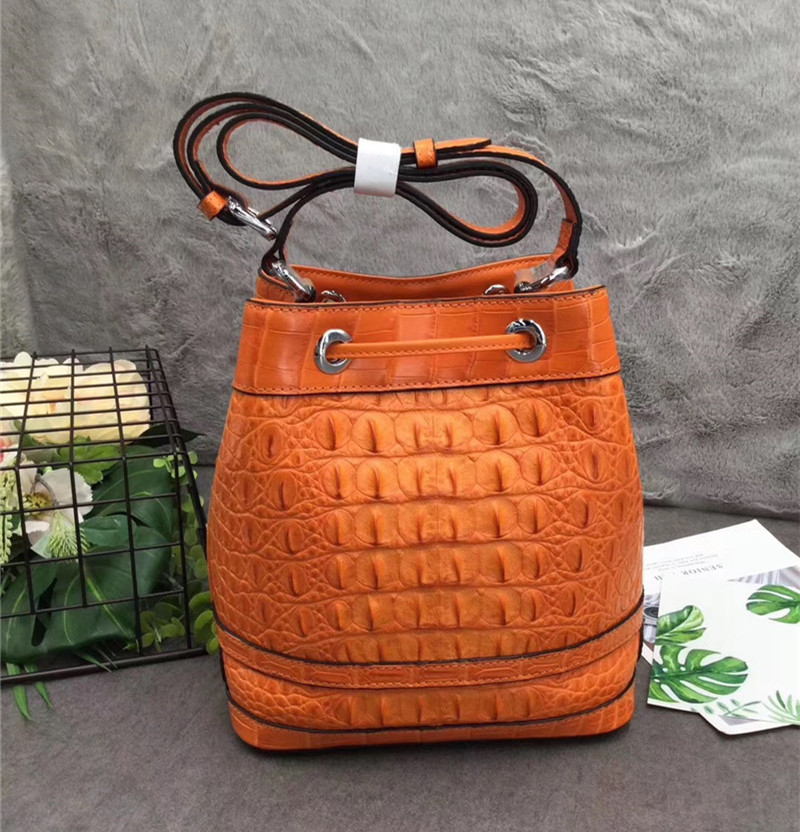 Authentic Crocodile Skin Drawstring Closure Women's Bucket Purse Exotic Alligator Leather Lady Small Tassel Shoulder Bag