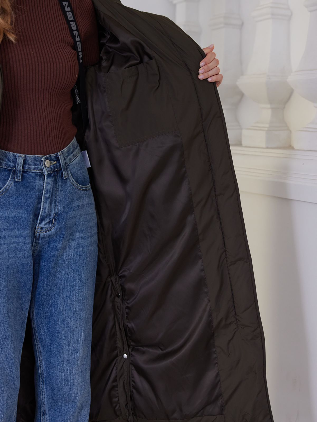 long women jacket, for cold winter coat, lower knees length, dark colours, Winter Warmth Guardian Self Heating Thickened Down / Cotton Jacket,