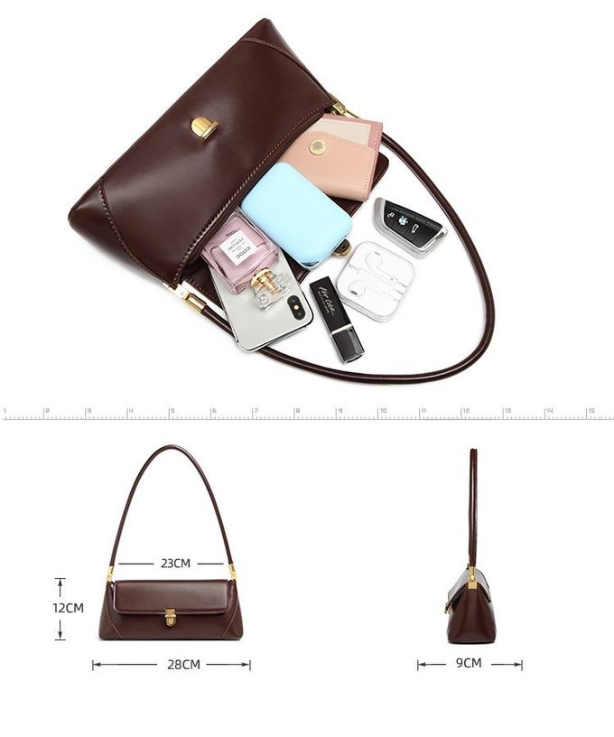 Women White Baguette Shape PU Leather Clutch Bag Pouch Handbag