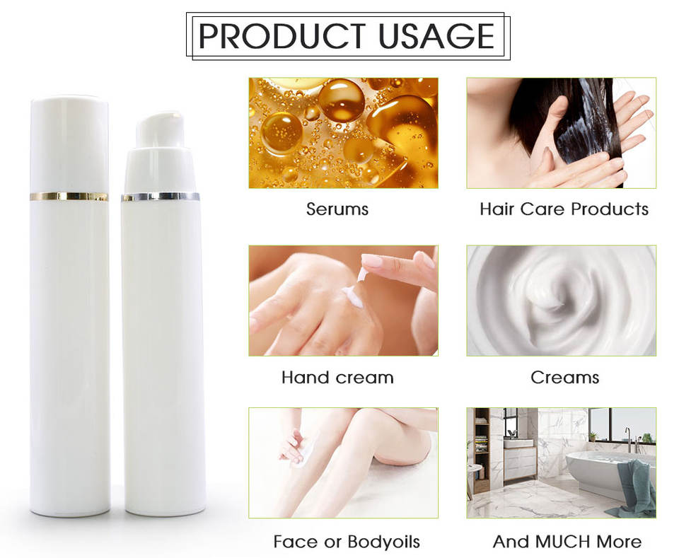 15ml White Airless Pump Bottle With Gold Line Cap For Lotion Cream Packaging
