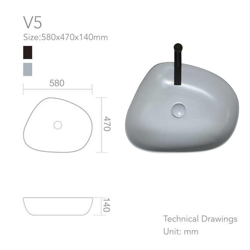 580*470*140mm Irregularity Sanitary Ware Basin With Base Stand