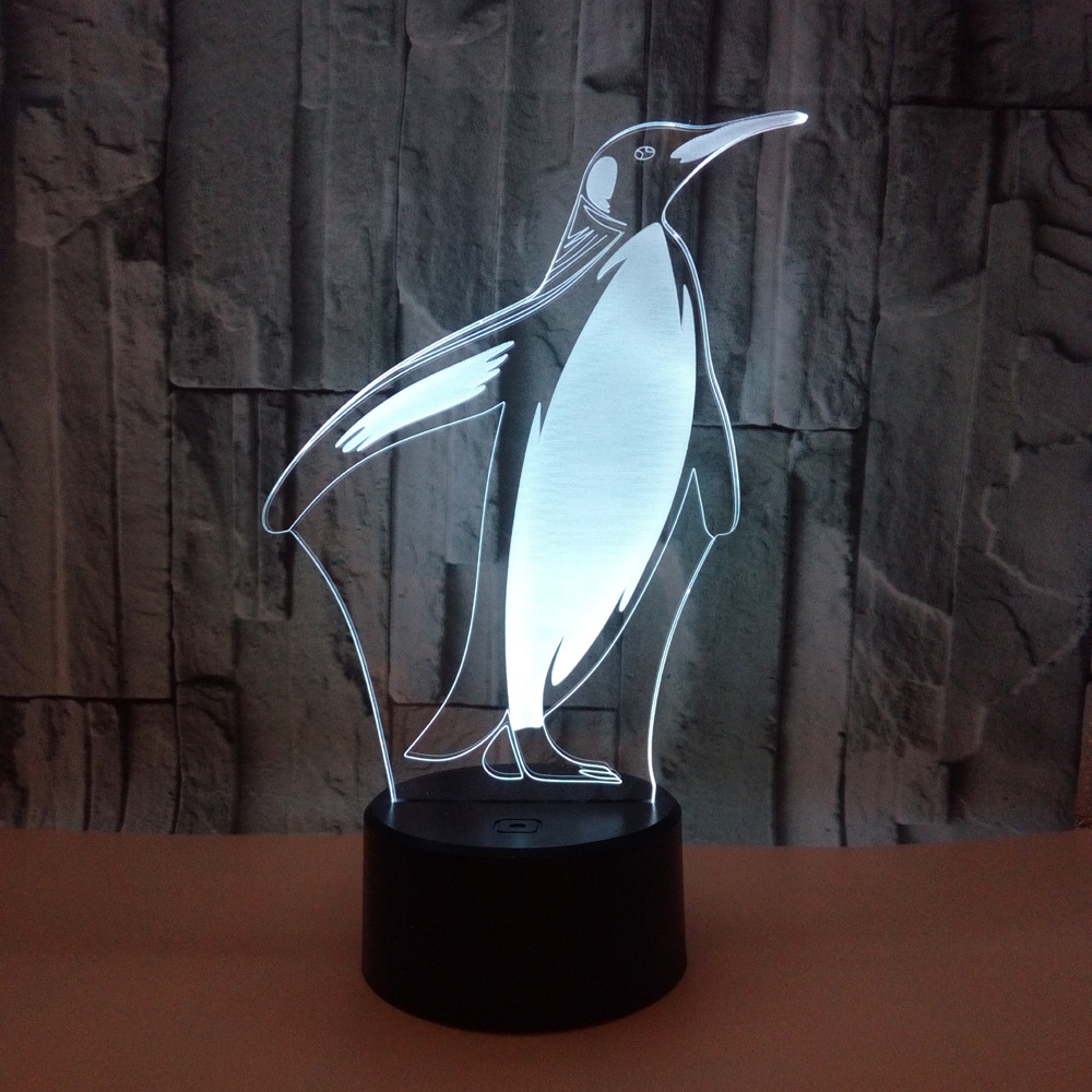OEM animal picture logo Penguin 3D LED night light Colorful touch remote gift 3D small table lamp