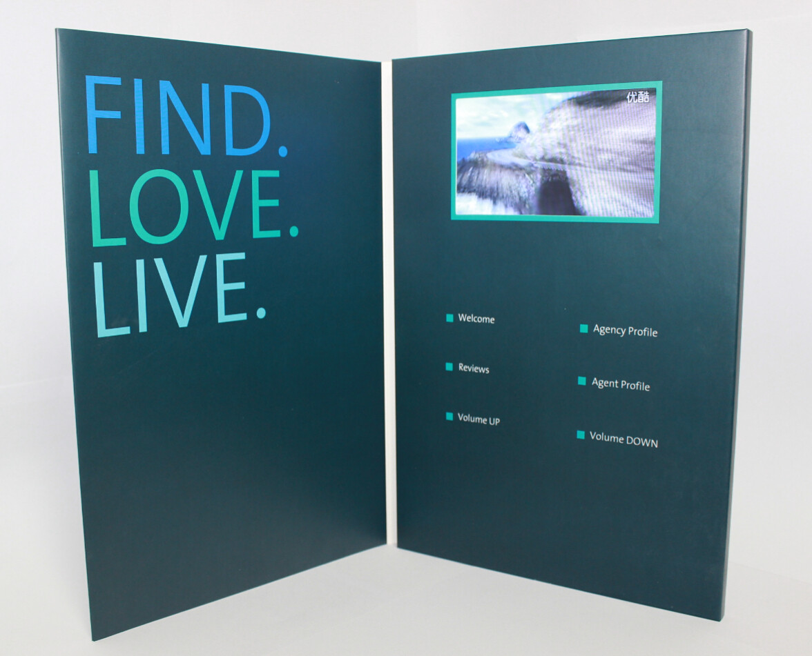 Matt Lamination LCD Video Brochure Card Memory Flash And Custom Dimensions