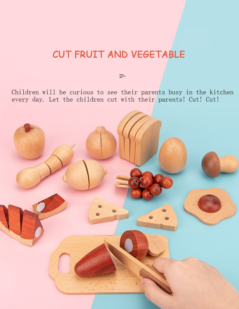 Natural 5.5cm Wooden Fruits And Vegetables Role Play Food Set