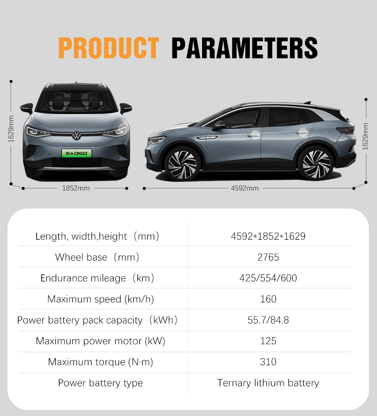 Electric Vehicle Gol Id4 2024 Golden Faw Volks-wagen ID4 X Ppro Crozz Prime UAE with Leather Seat Cover and 4 Wheel Drive