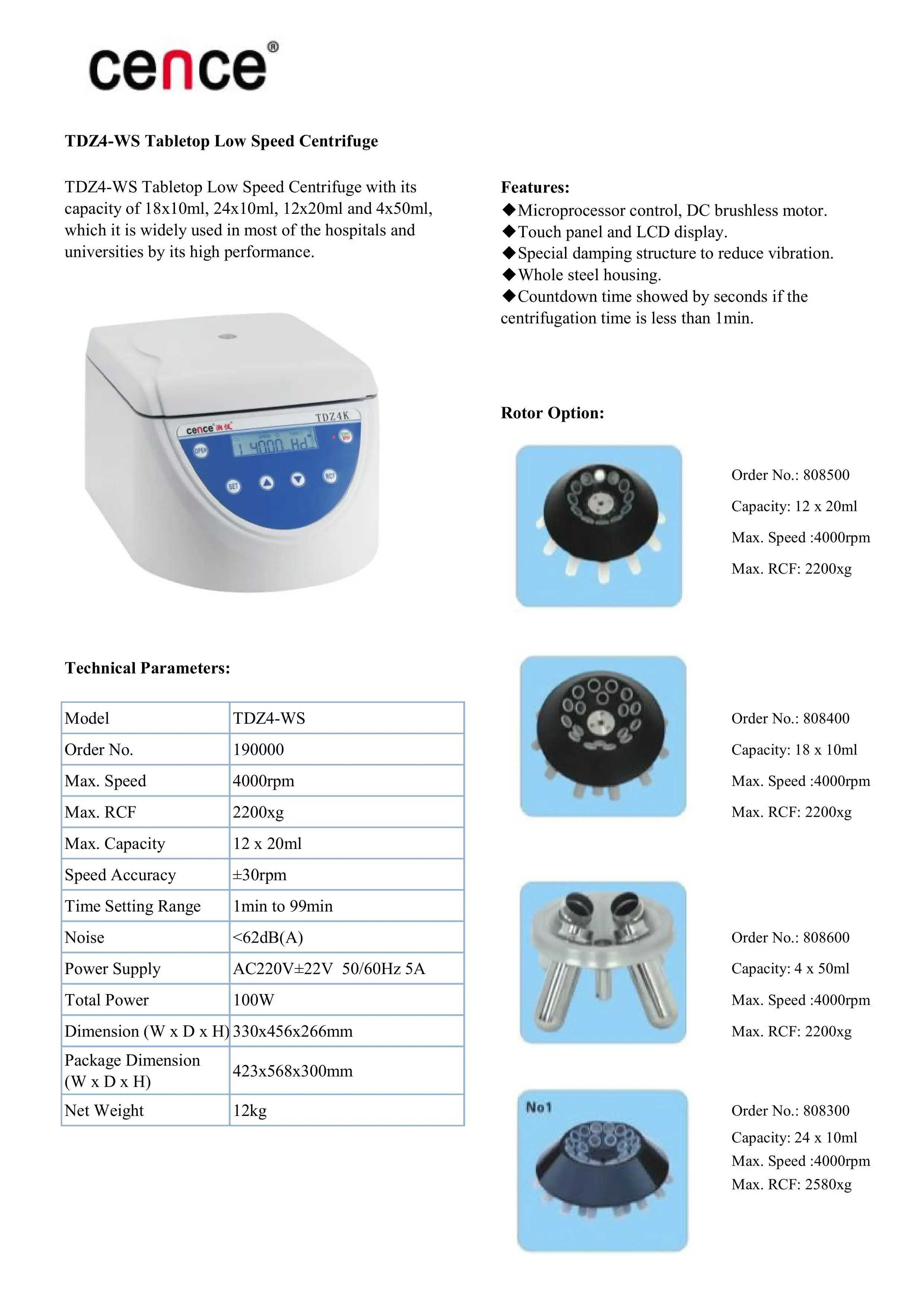 China Lab Centrifuge Machine Factory TDZ4-WS 18x10ml Angle Rotor 12x20ml