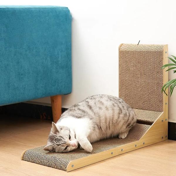 Detachable L Shaped Cat Scratcher Corrugated Cardboard Scratching Post