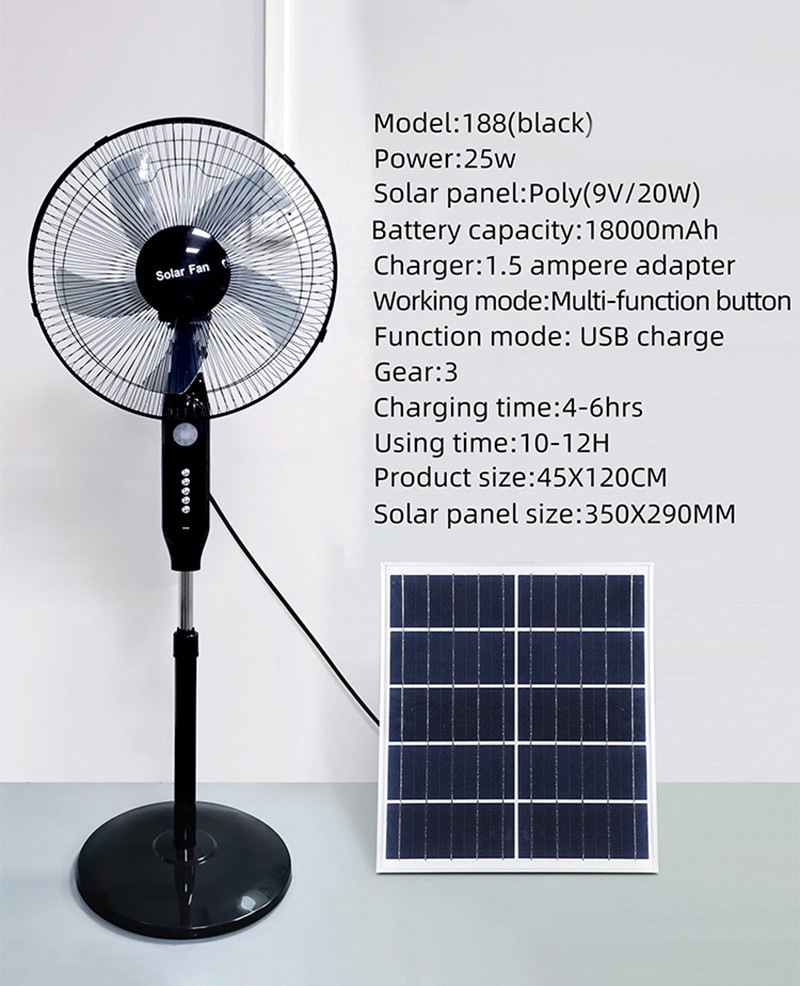 25W Solar Powered Outdoor Fan With USB+Night Light 3 Gears Solar Fan
