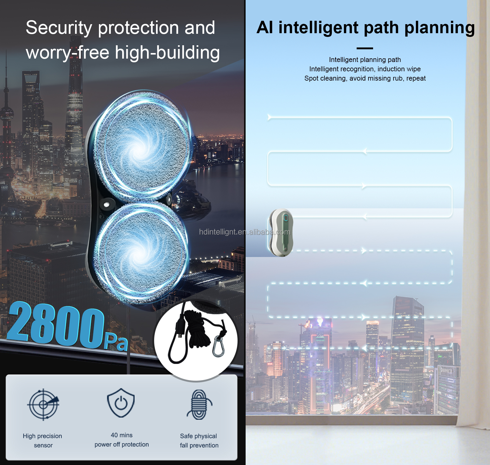 High Capacity 650mAh Battery Electric Powered Automatic Window Cleaner Robot Vacuum for Household US Plug Type