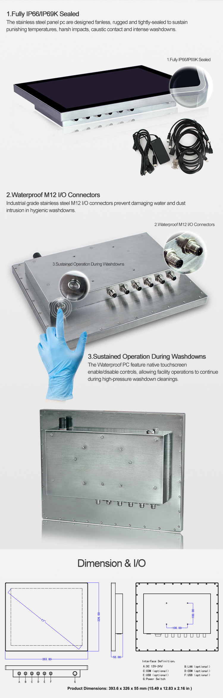 Industrial 17" HMI Windows Touch Screen Computer IP68 IP67 IP66 Waterproof