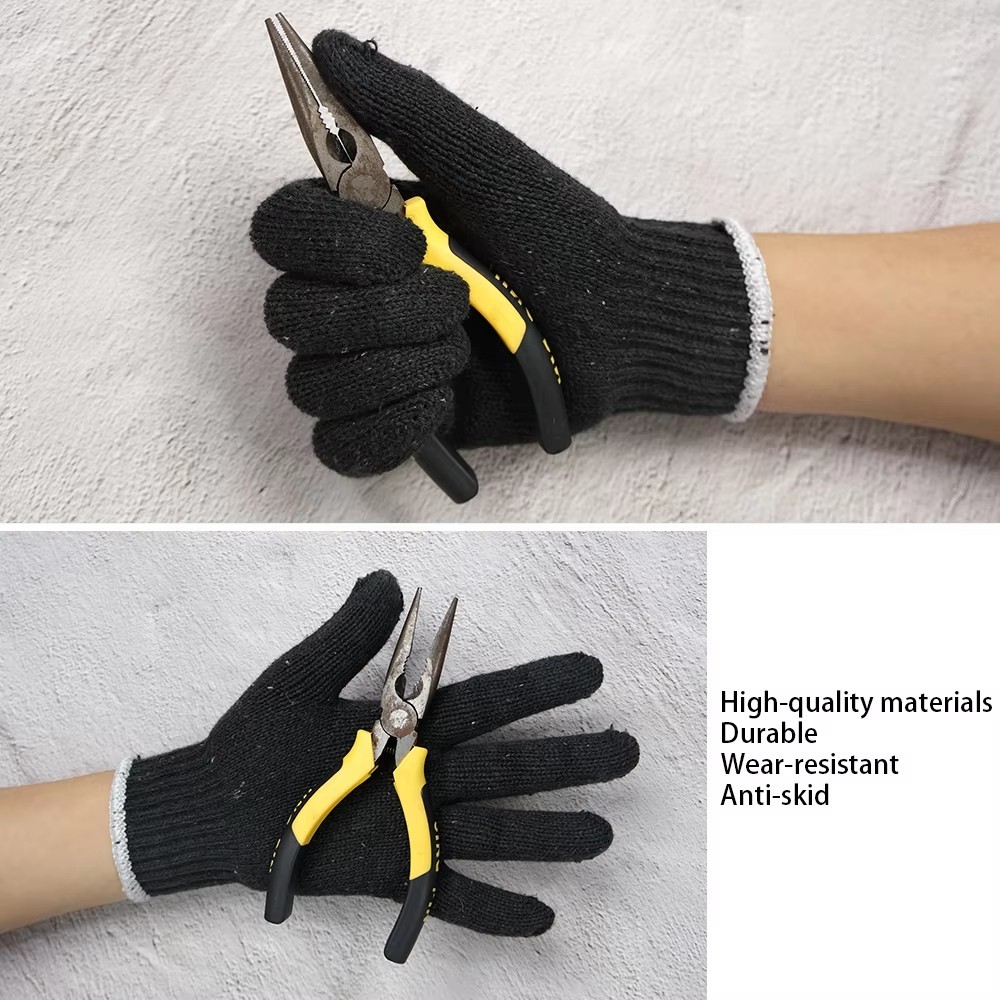 Hot Gloves Black Cotton Knitting White Cuff , Wear Resistant , Construction , Auto Repair , Hardware , Gardening Use Safety