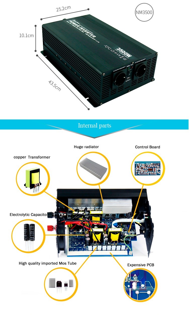 Square 3500W 220V Modified Sine Wave Power Inverter Single Output