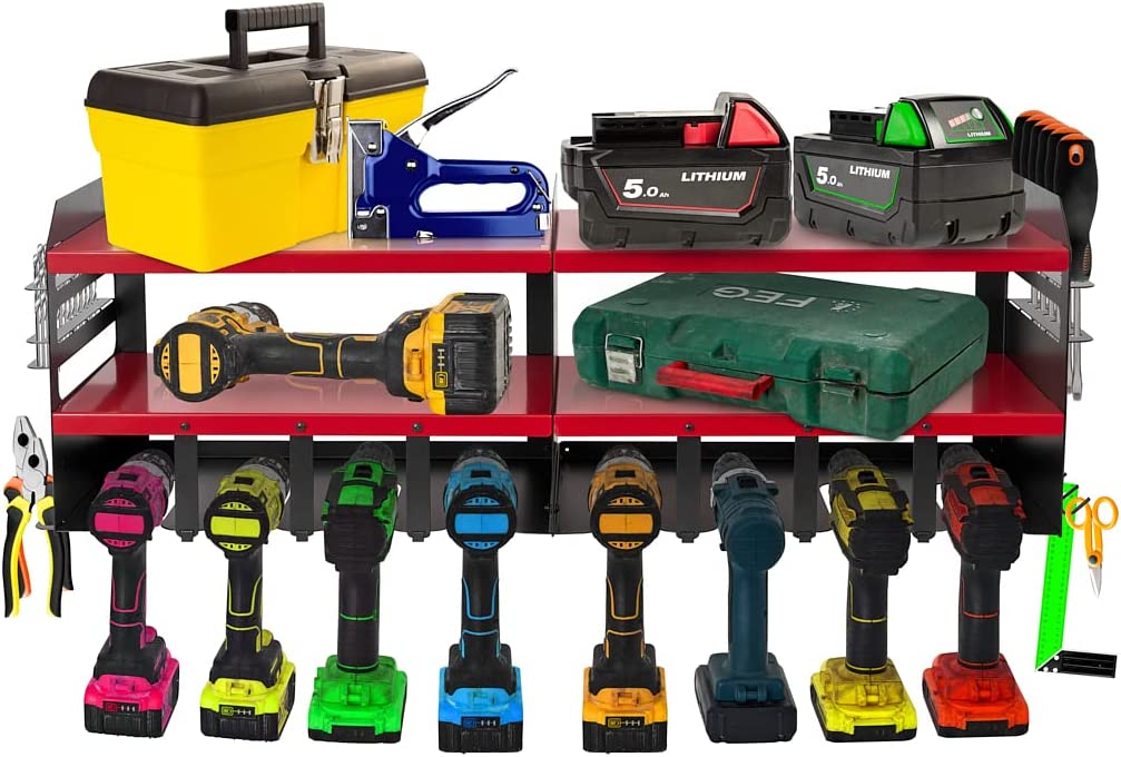8 Drill Holder Power Tool Organizer Wall Mount Shelf with Screwdriver and Pliers Holder