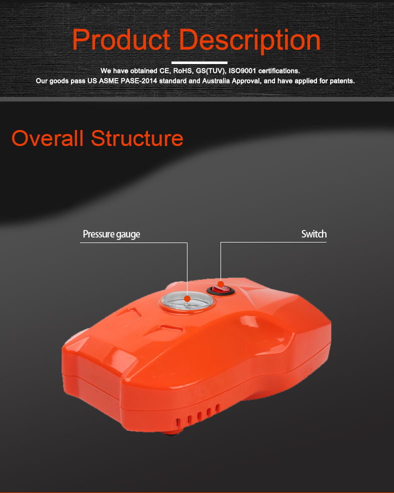 12V Car Tyre Inflator Pump 150Psi Max Pressure 120W Rated Power