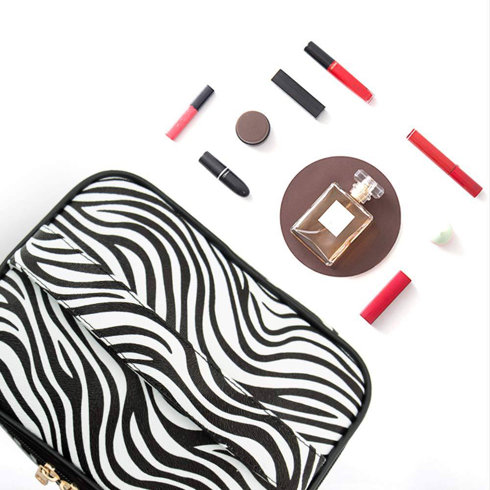 3 Pack Zebra Striped PU Leather Toiletry Travel Bag