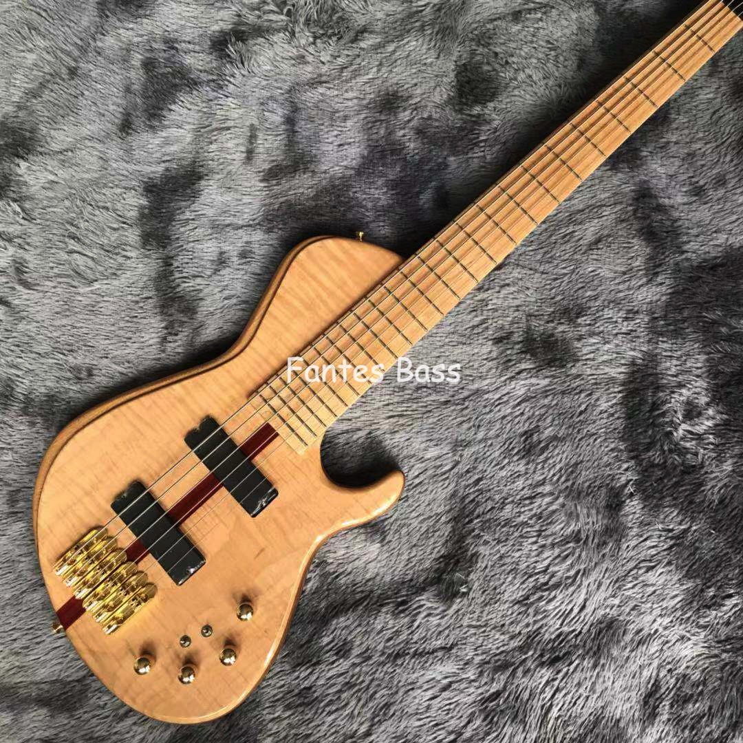 Neck Through Body Ash Wood 6 Strings ButterFY Style Electric Bass 940mm Scale Lengthen