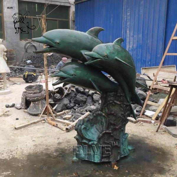 Bronze Dolphins Statue Garden Brass Animal Metal Sculpture Fountain Outdoor