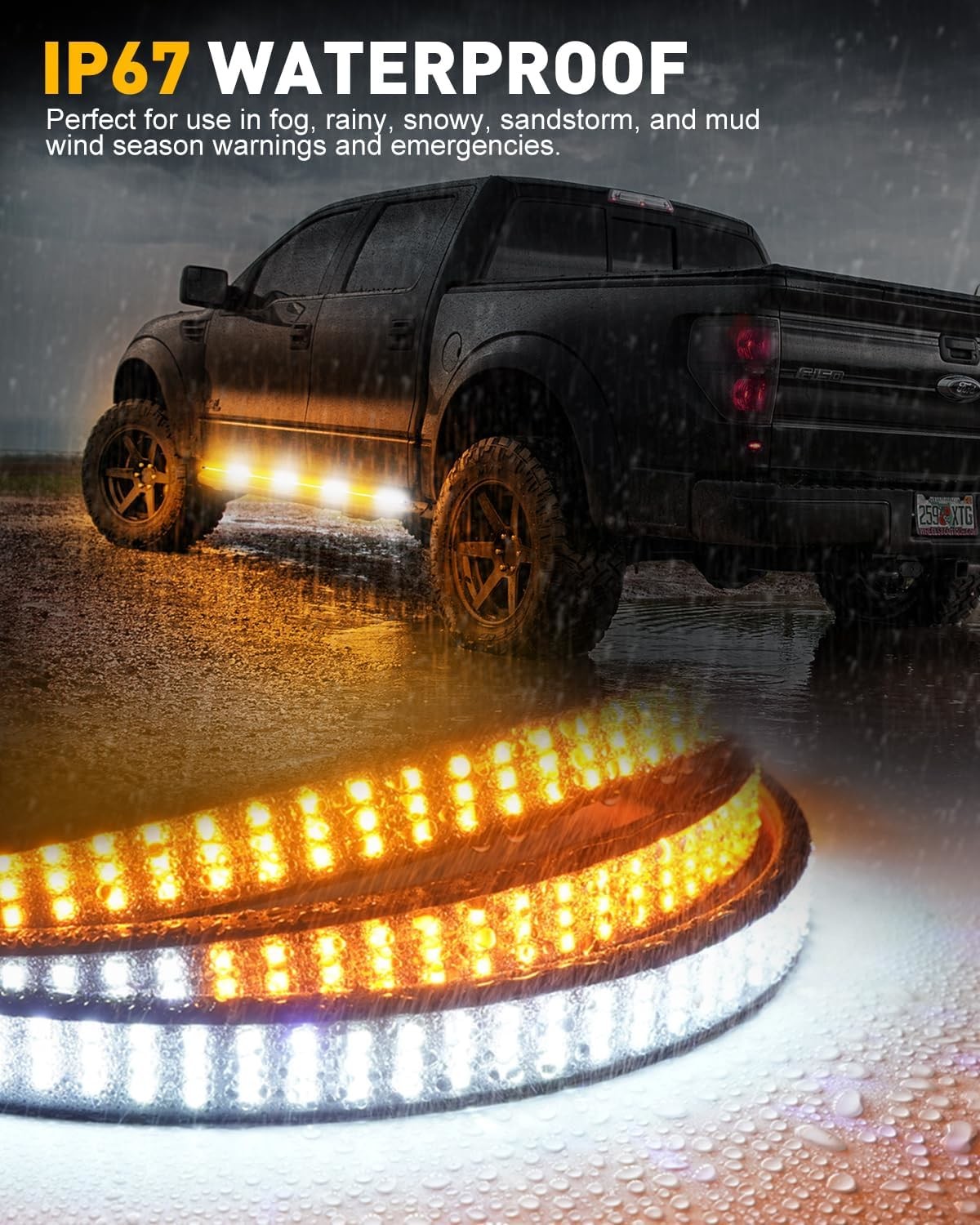 Emergency Strobe Light Strips Running Board Safety Warning Flashing Light Amber White Flexible Hazard Light for Trucks