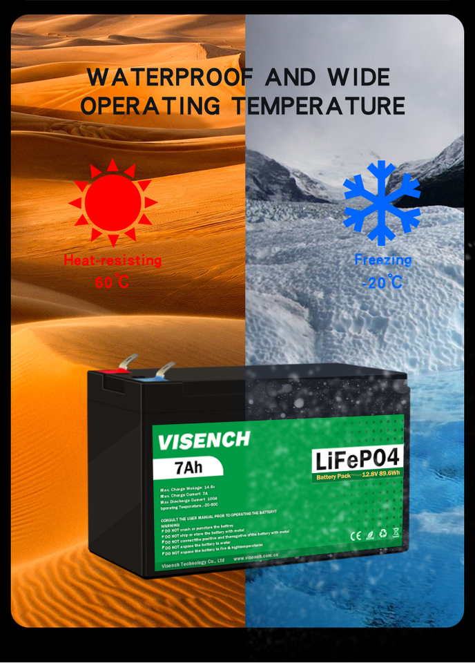 Visench OEM ODM Prismatic 12V 3000 Cycle Life 12.8V 7Ah Lithium Ion Lifepo4 Battery Pack