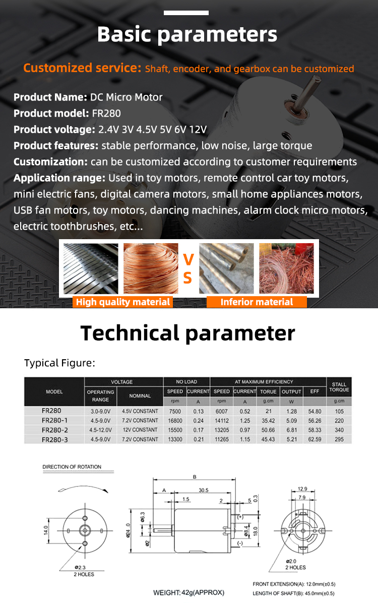 Faradyi Customized High Speed 3v 6v 9v 12v Motor Ie1 Rc Re Fk Ft 280 280sa Dc Motor