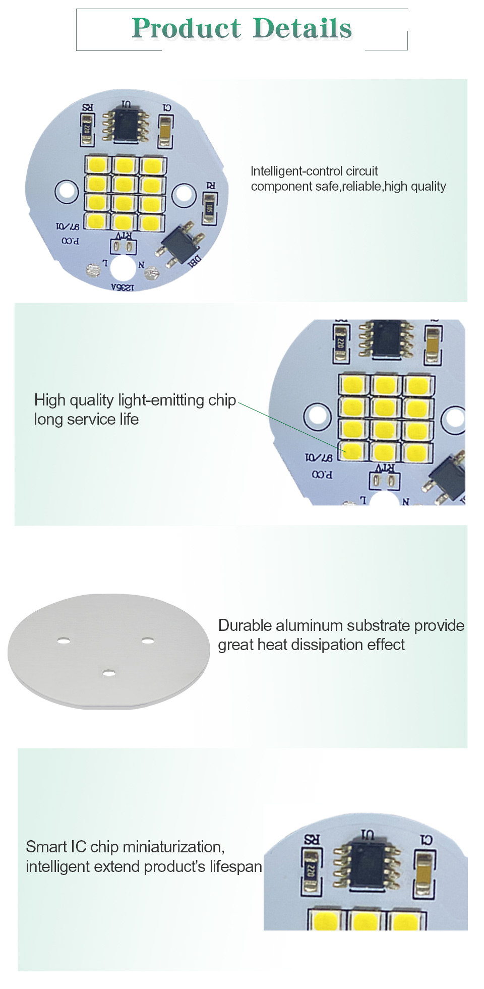 Round Led Chip On Board SMD2835 Smart IC Driverless AC 220V