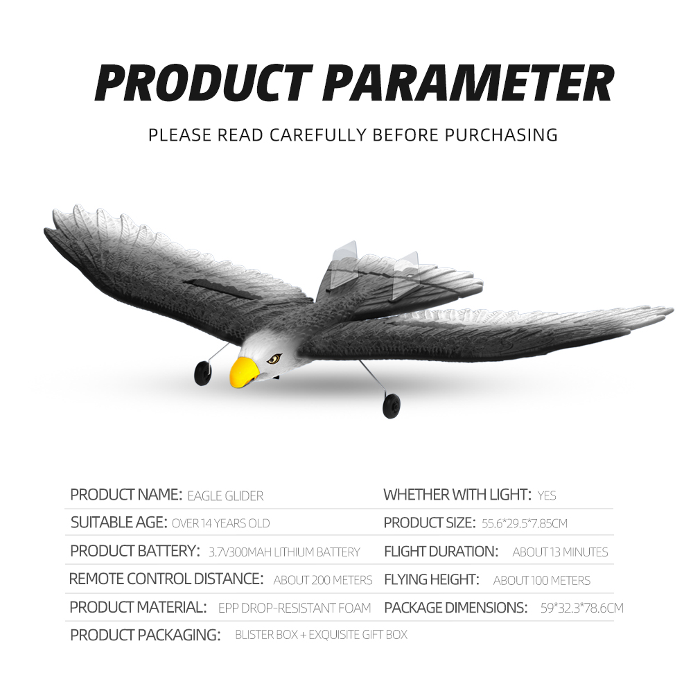 3-Ch RC Bird Plane Fly Toy RC Airplane EPP Model Eagle Toys Glider Jet Controller Battery 4*1.5AAA Battery not included