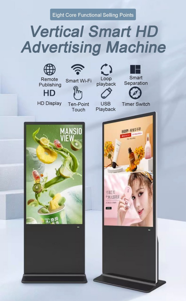 4K Ultra HD Resolution Indoor Vertical LCD Advertising Display Digital Signage Totem Equipped With 8 Array Mic