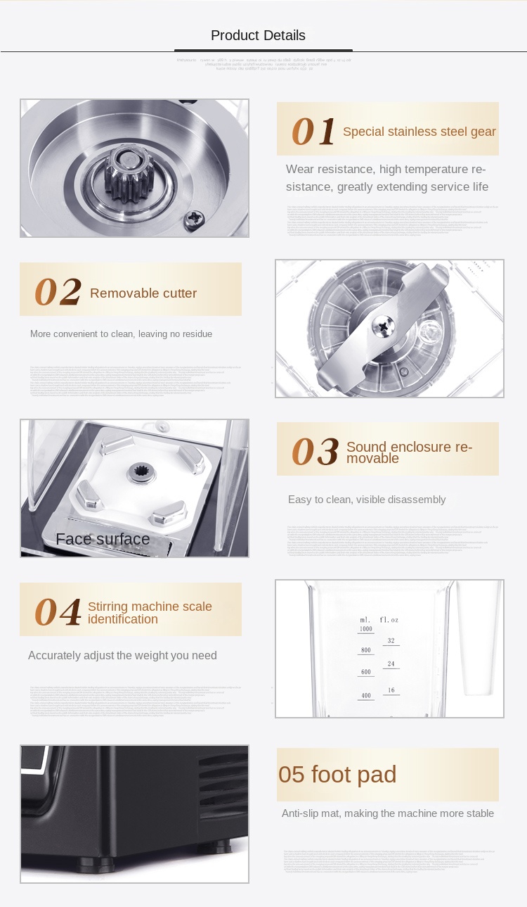 Low Noise Smoothie Blender with Pure Copper Motor Professional Kitchen Equipment